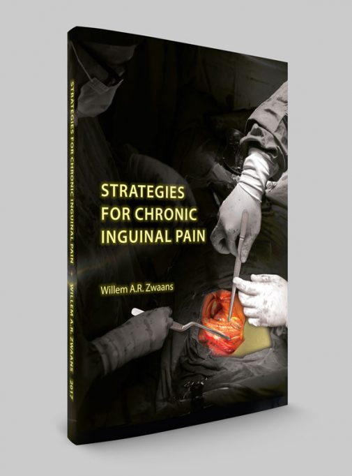 Coverontwerp proefschrift met een operatiefoto waarbij de liesstreek in kleur is uitgelicht op een zwart-wit achtergrond.